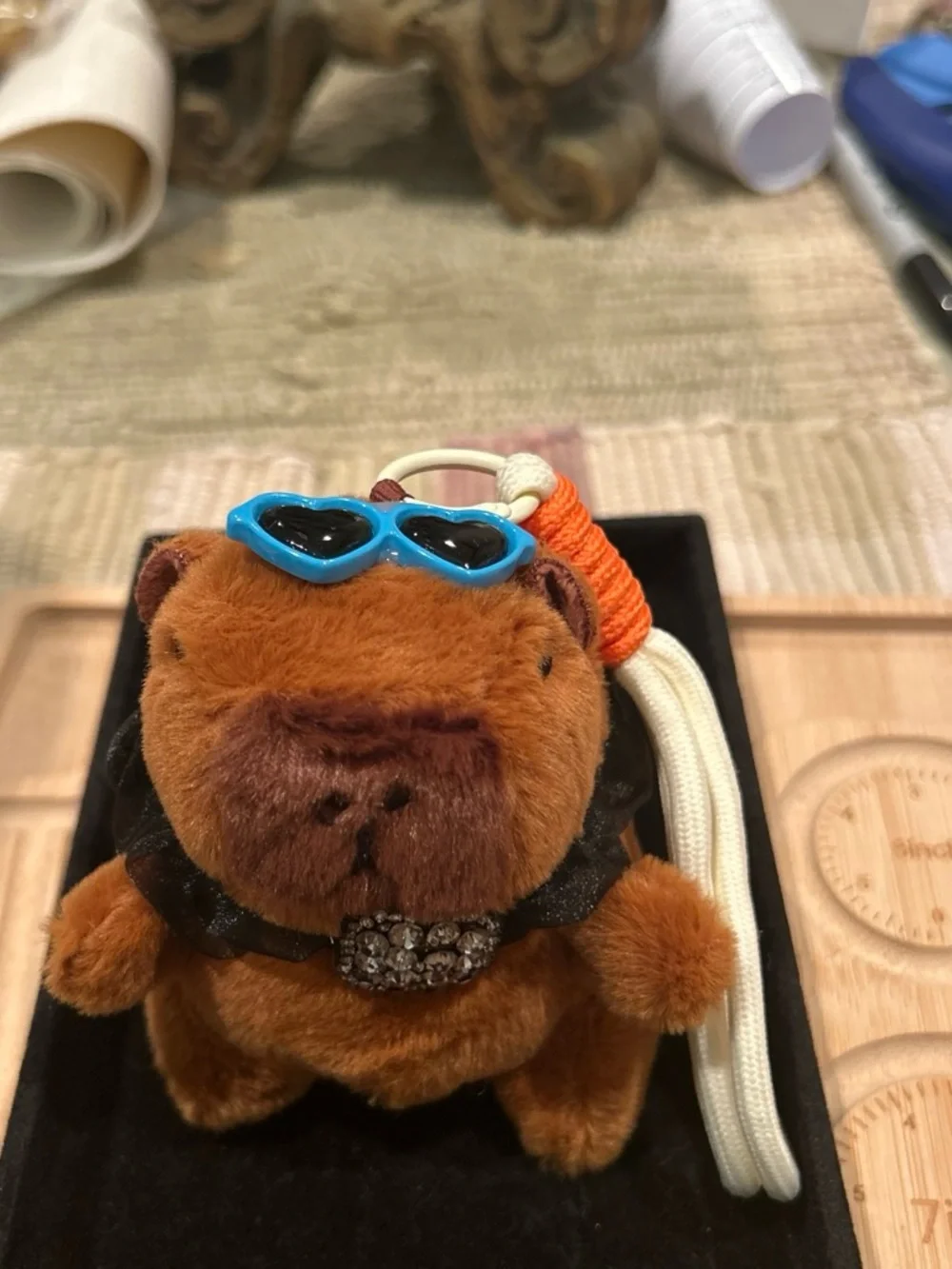 Plush Brown Bear Keychain with Blue Sunglasses - Kids Accessories
